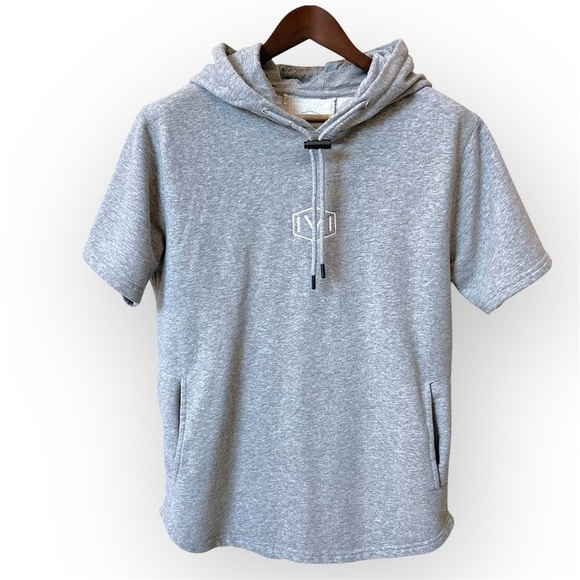 IVI Organic Cotton oversized pullover hoodie, short sleeve, pockets, grey size M - Picture 1 of 12